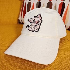 Disney Moana 2 Pua Chenille Embroidered White Dad Hat Baseball Cap NEW